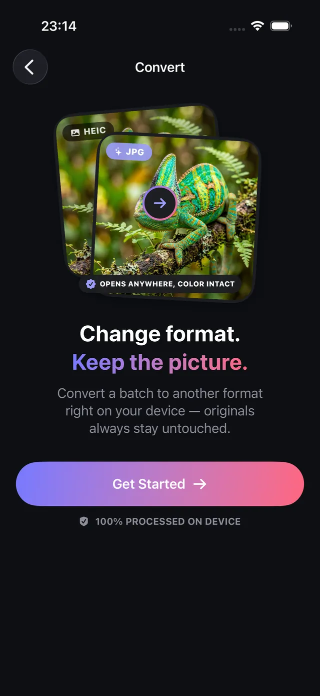 OptiPixel Convert changing photo and video formats on iPhone