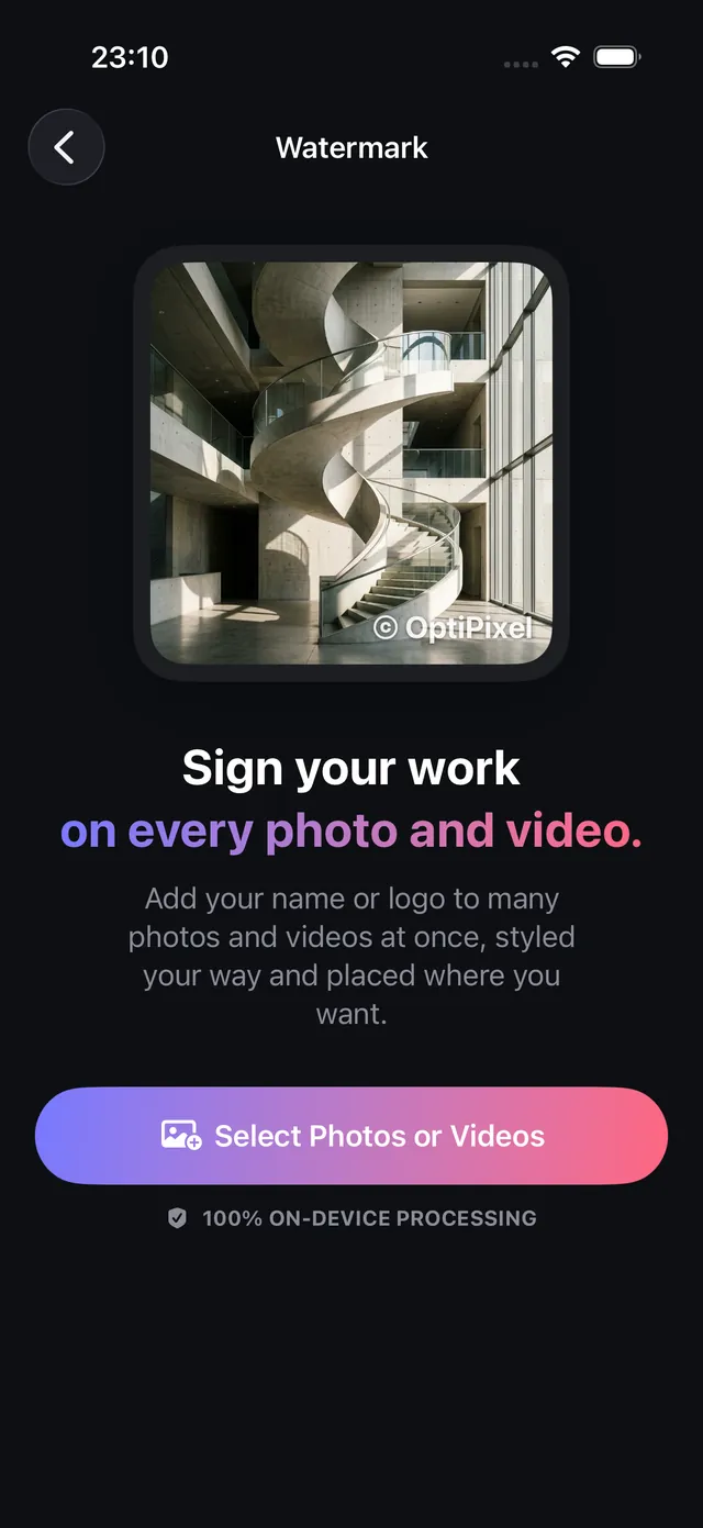 Tanda Air di OptiPixel menempatkan teks dan logo pada foto